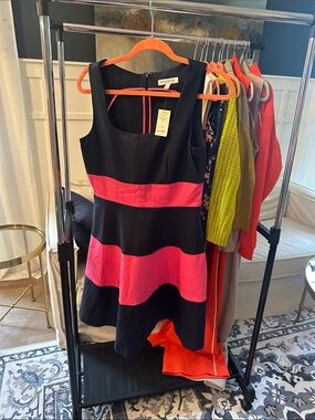 Navy & Pink Striped Sleeveless Dress